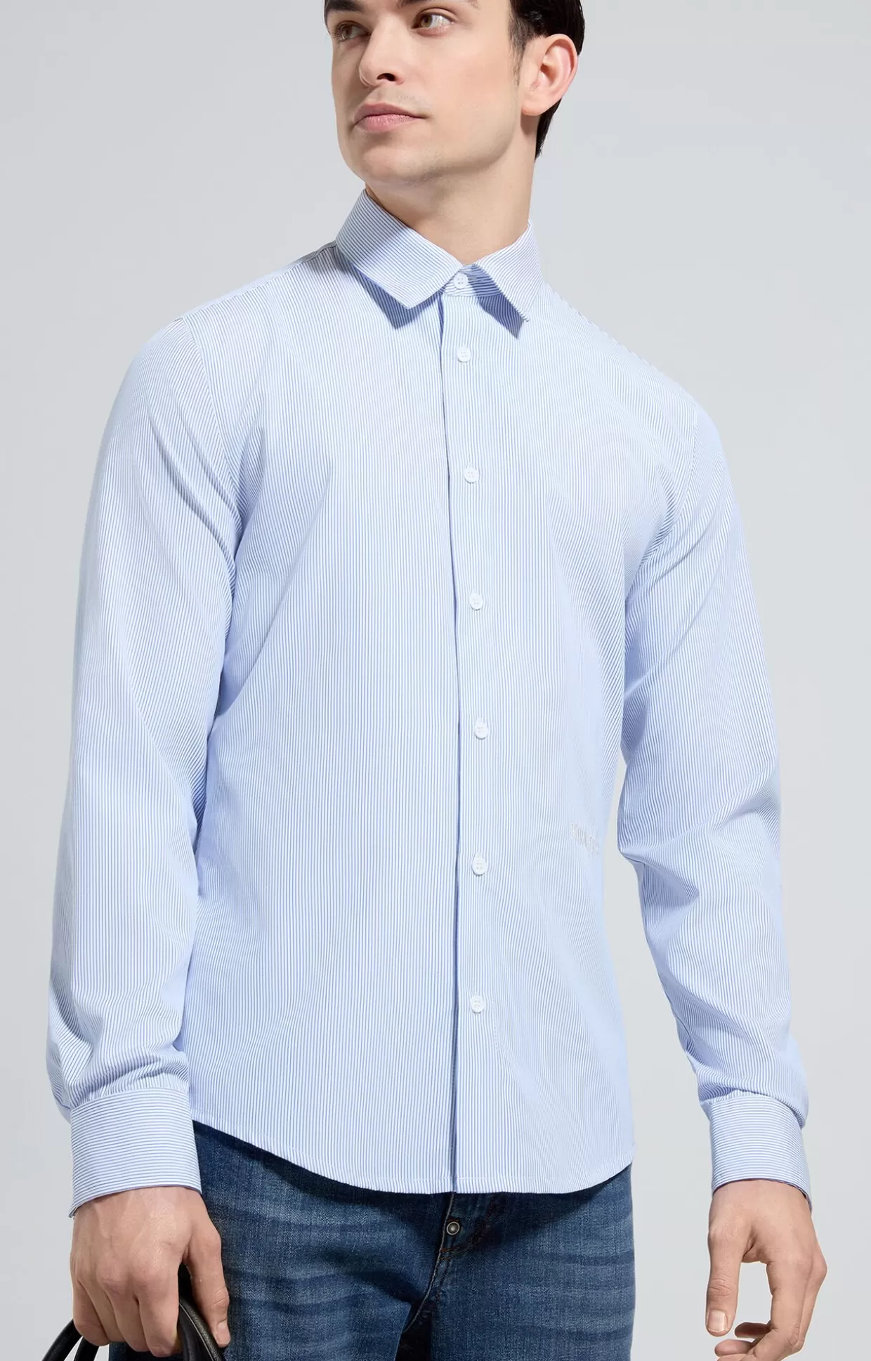 Bikkembergs Camicia Da Uomo Slim Fit A Righe white/celestial Clearance