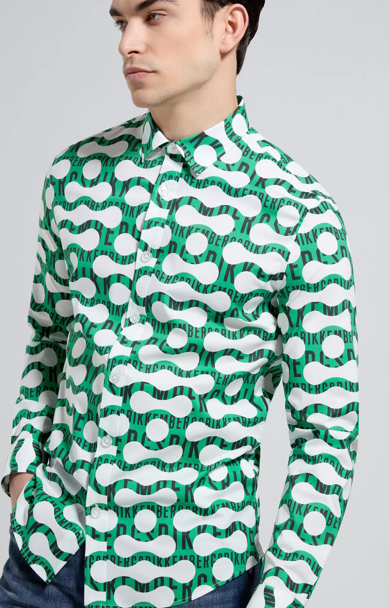 Bikkembergs Camicia Slim Fit Uomo Pop Camouflage white/green Best Sale