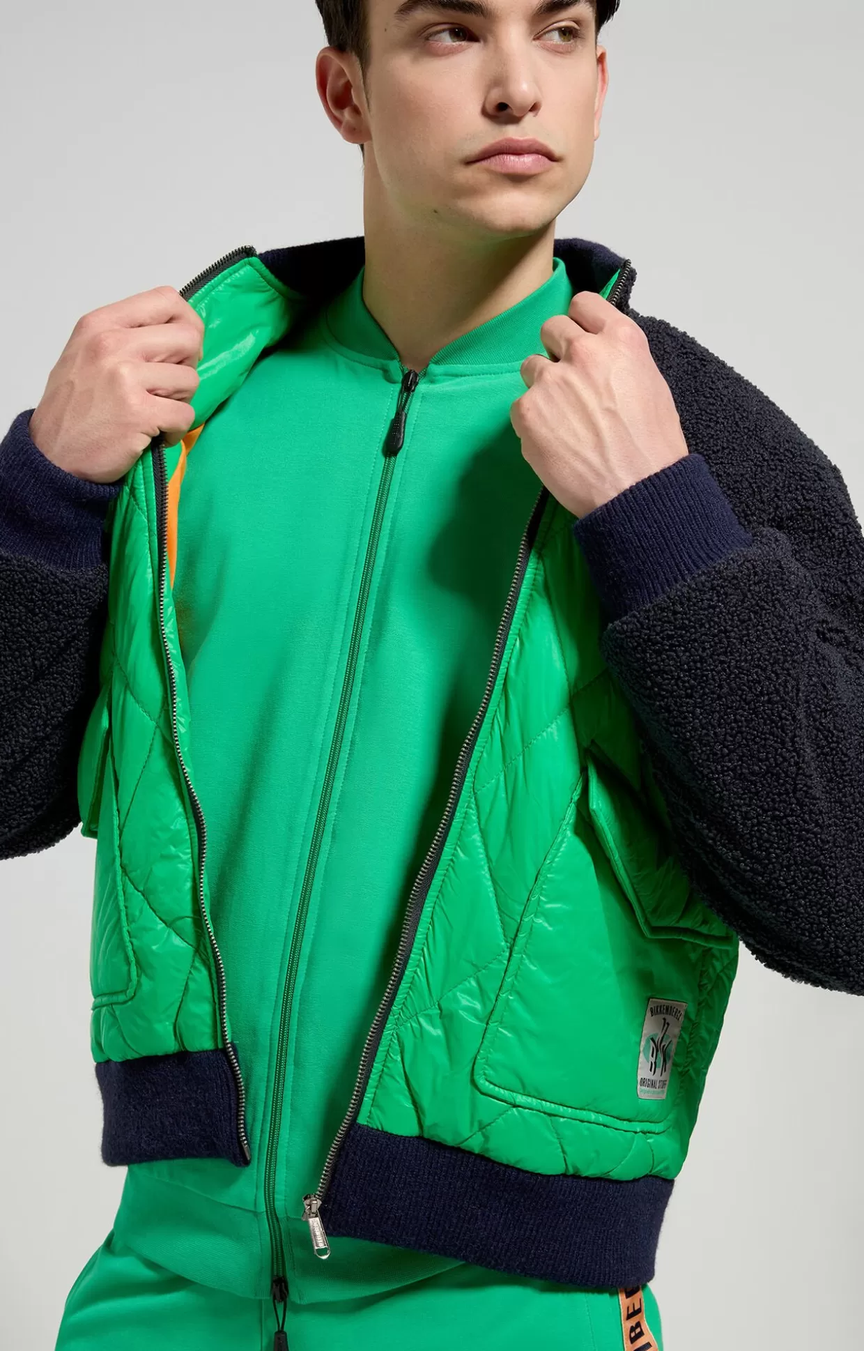 Bikkembergs Giacca Bomber Uomo In Sherpa blue graphite/bright green Best