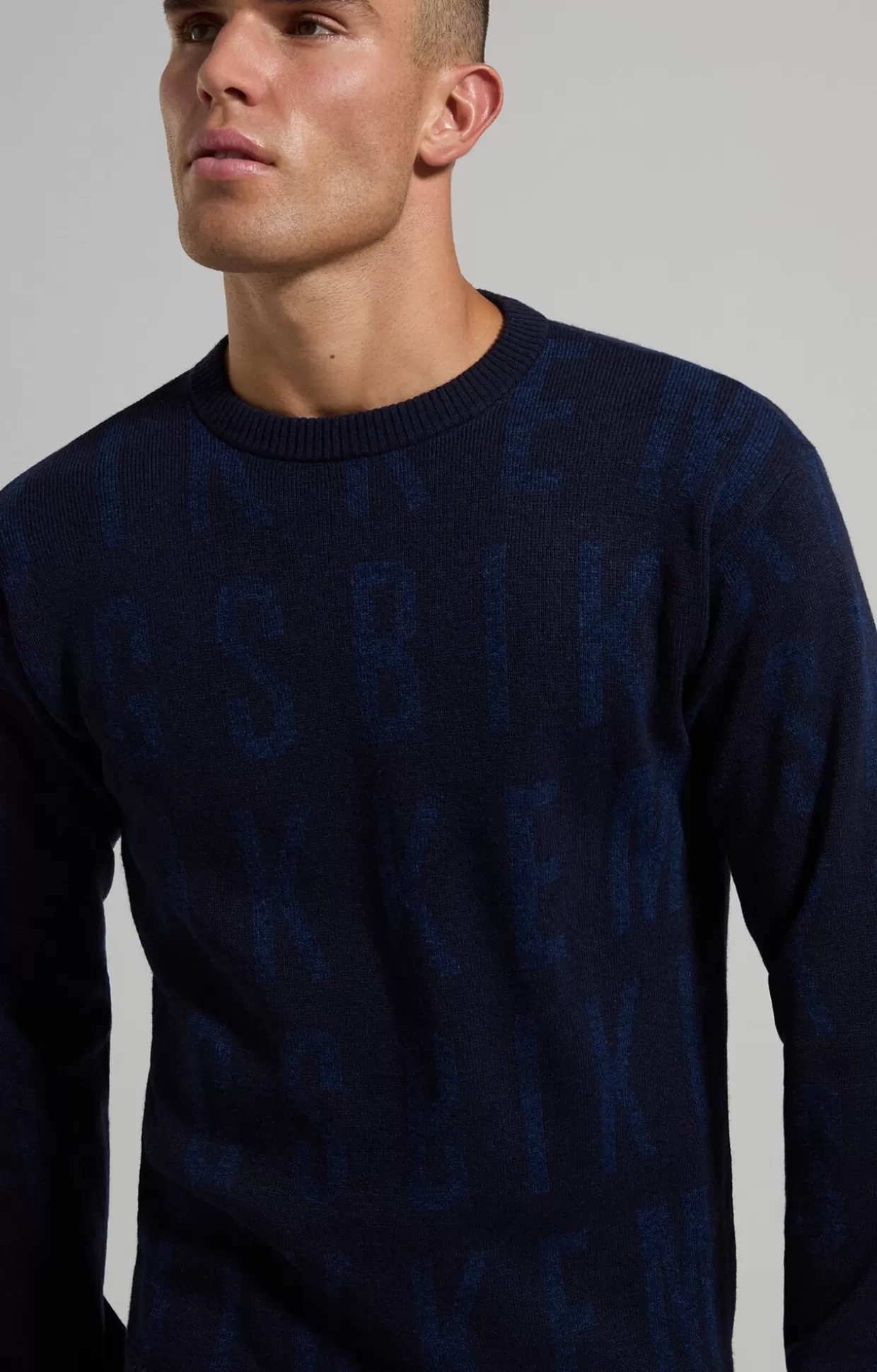 Bikkembergs Maglia Girocollo Jacquard Uomo blue graphite Cheap