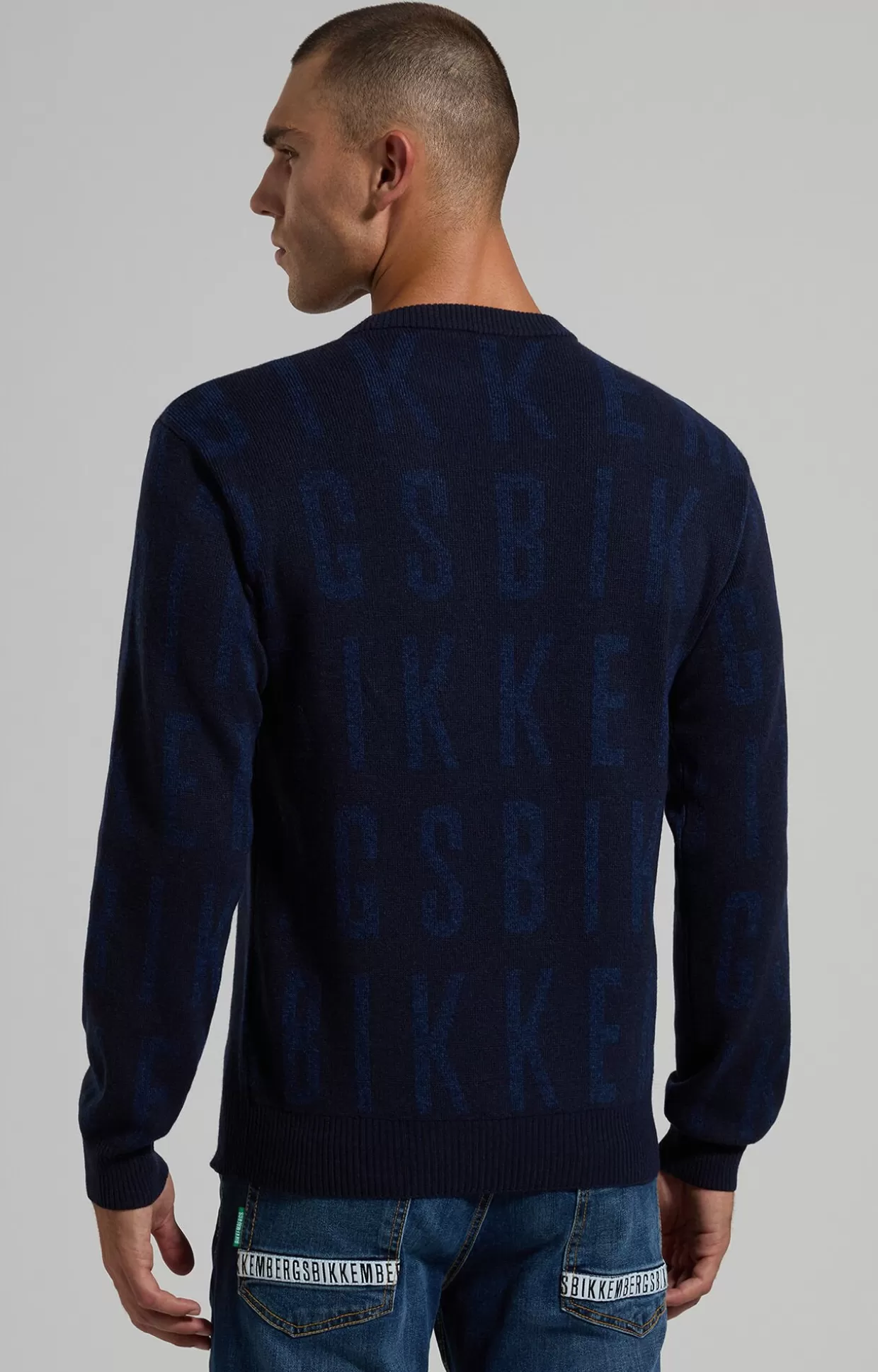 Bikkembergs Maglia Girocollo Jacquard Uomo blue graphite Cheap