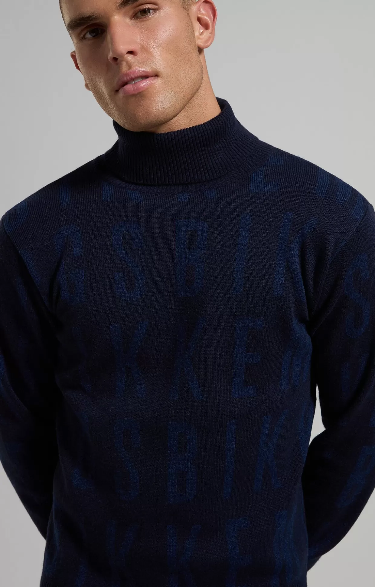 Bikkembergs Maglia Jacquard Uomo Collo Alto blue graphite Flash Sale