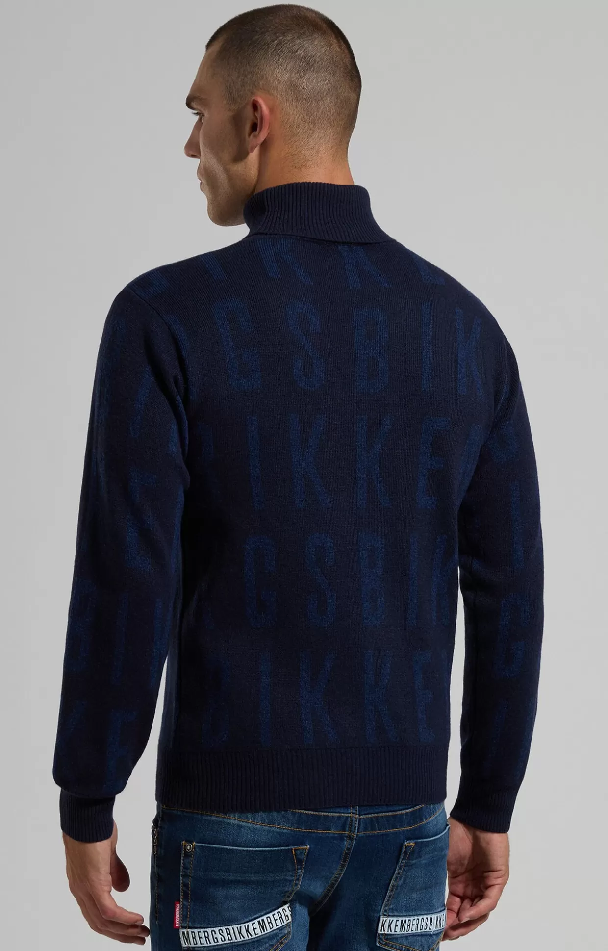 Bikkembergs Maglia Jacquard Uomo Collo Alto blue graphite Flash Sale