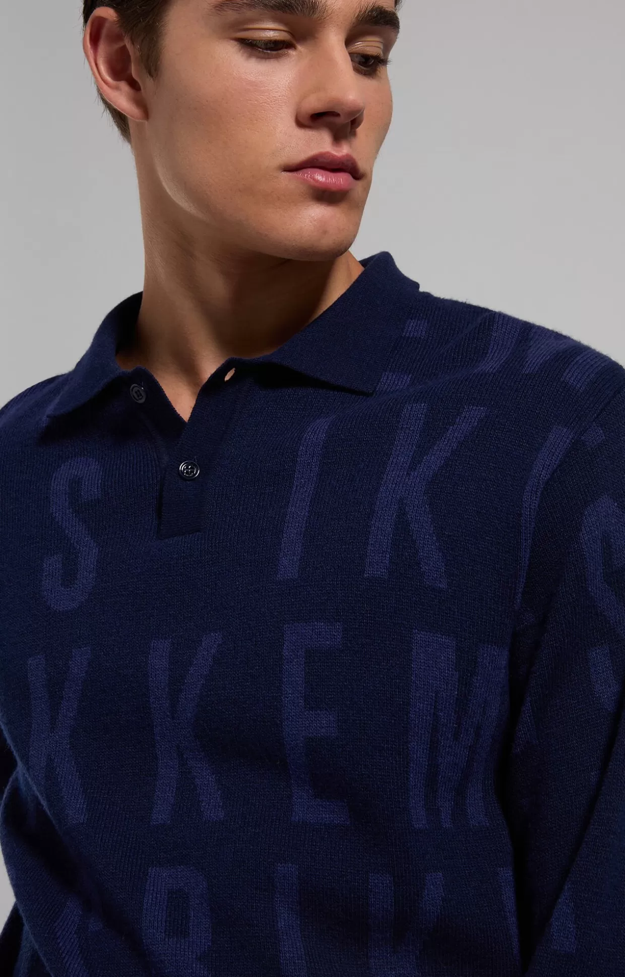 Bikkembergs Polo Jacquard Uomo Logo All-over blue graphite Sale