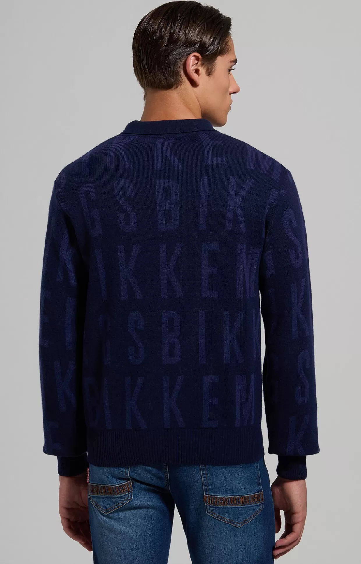 Bikkembergs Polo Jacquard Uomo Logo All-over blue graphite Sale