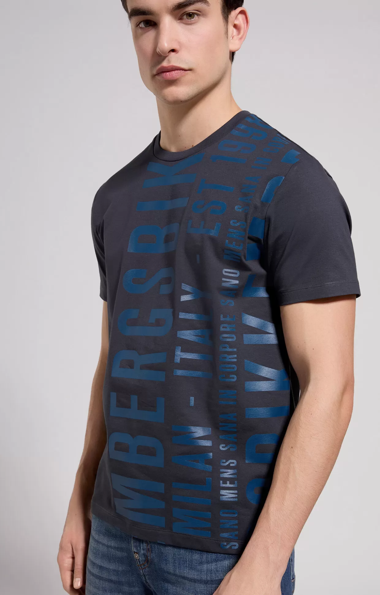 Bikkembergs T-shirt Uomo Slim Fit Maxi Stampa blue graphite Discount