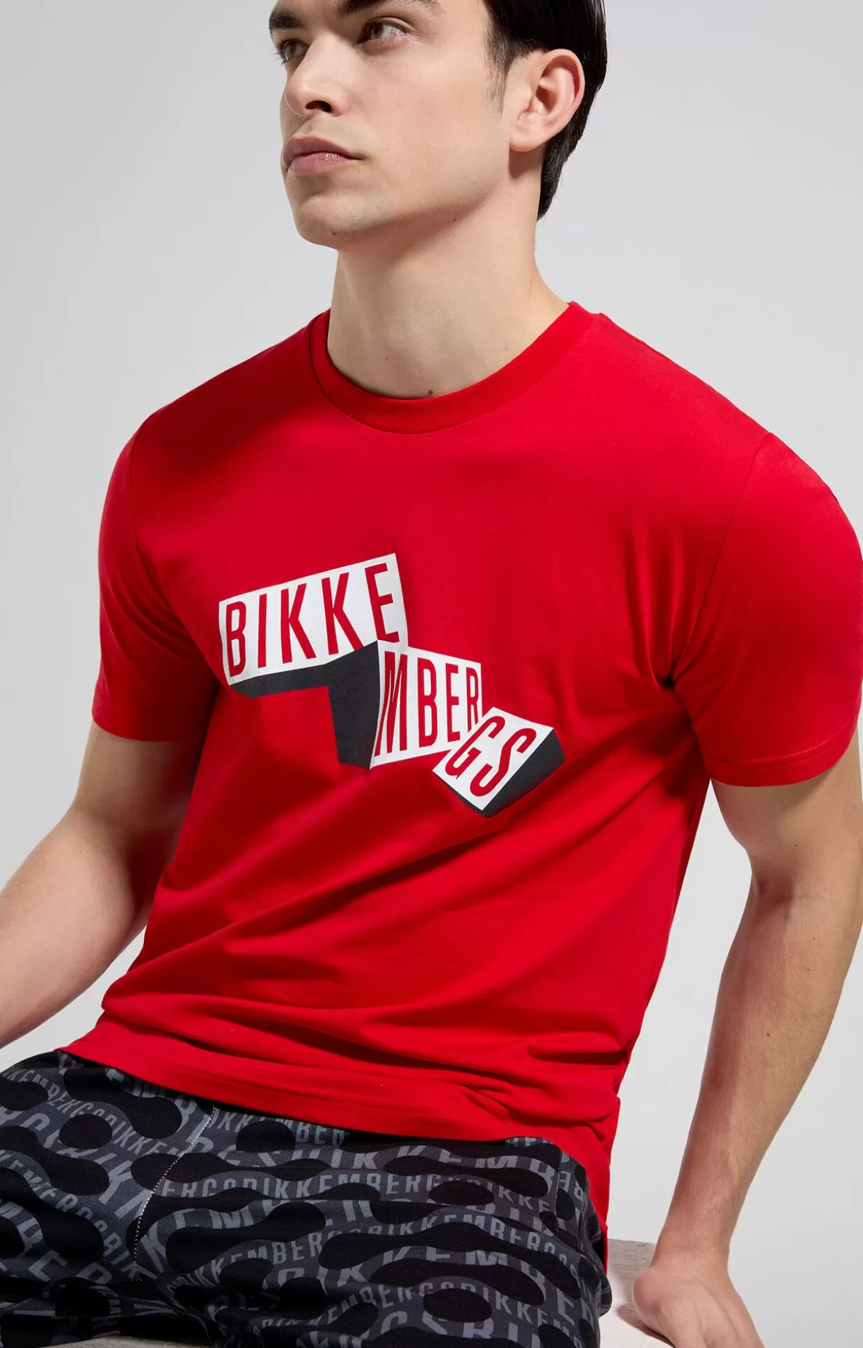 Bikkembergs T-shirt Uomo Slim Fit Stampata goji berry Flash Sale